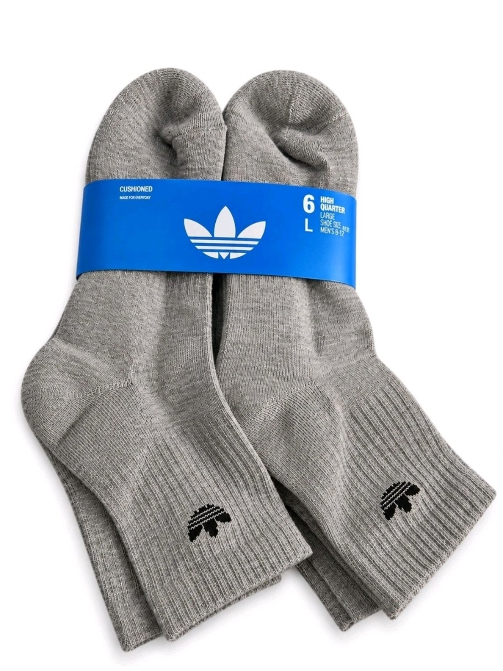 Adidas Men Cushioned ClimaCool Quarter Socks 6-Pairs Shoe Size 8-12 Gray